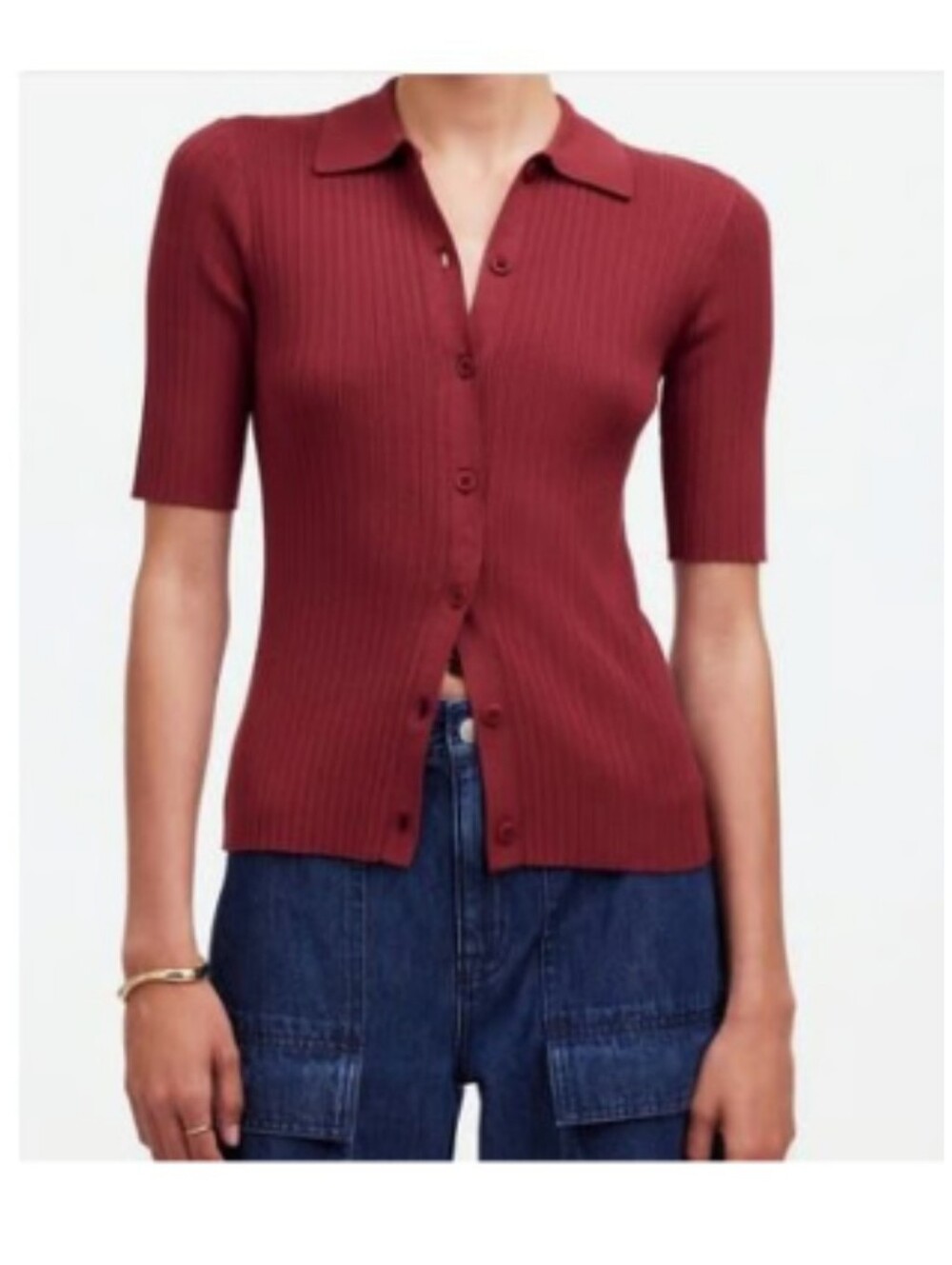 Madewell The Signature Knit Sweater Polo Tee XL in Claret